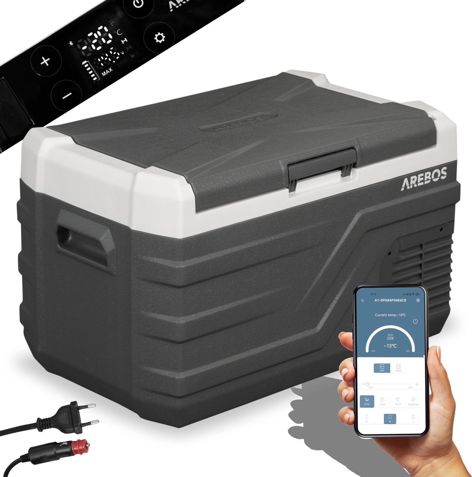 AREBOS Compressor koelbox 26L tot -20°C met app 12/24V & 230V