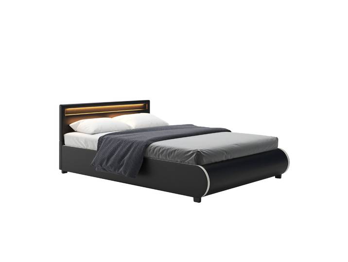 Lederbett LED SIESTA 140 x 200 cm schwarz
