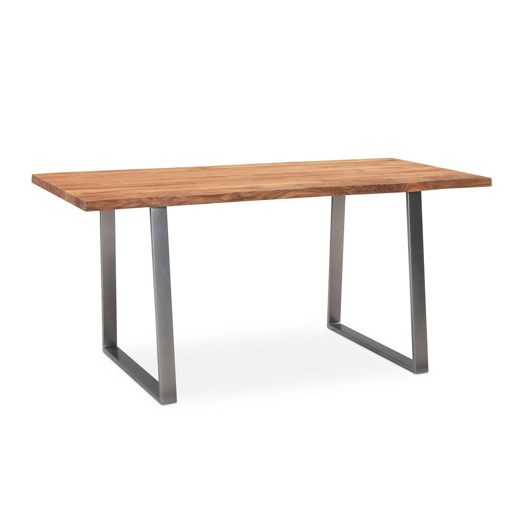 Schreibtisch Massivholz Baumkante Chromgestell Handarbeit TARN, Goldbraun-Chrom 180x90x76 cm