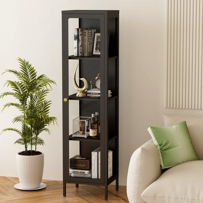 Lucky Monet 4/5-Tier Tempered Glass Curio Display Cabinet with Doors & Adjustable Storage Shelves
