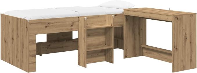 Hochbett Mit Schreibtisch 2 STK Artisan-Eiche | Holzwerkstoff, Lattenrost, Raumsparend, Für Schlafzimmer, Montage Mit Schraubendreher