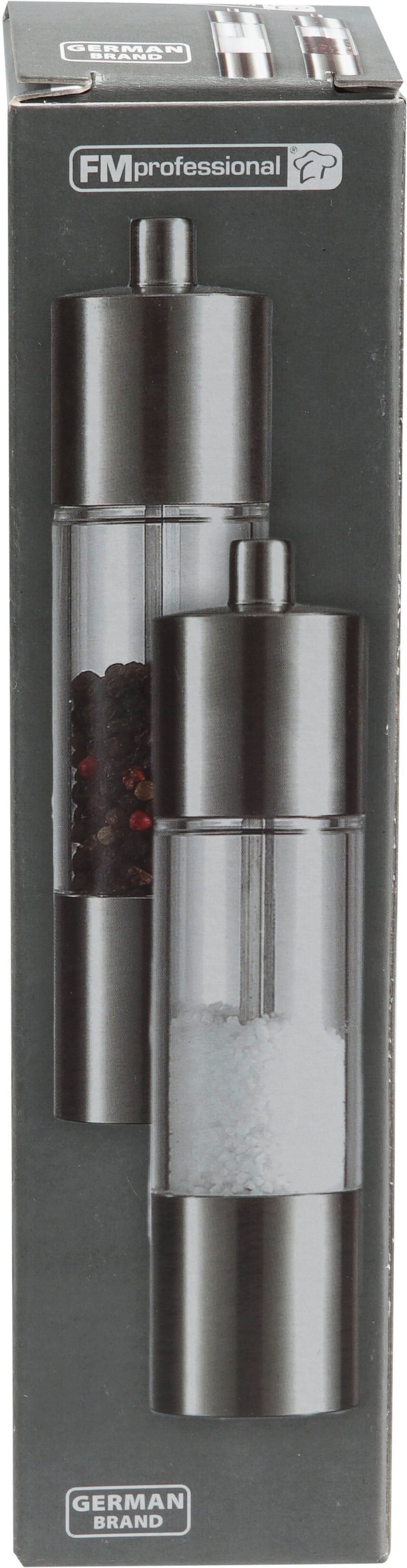 Salz-/Pfeffermühle FMPROFESSIONAL "Mühle aus Acryl und Edelstahl", silber (silberfarben), H:18cm Ø:4cm, Küchenmühlen, Salz-/Pfeffermühle, elegantes Design für perfekte Würze