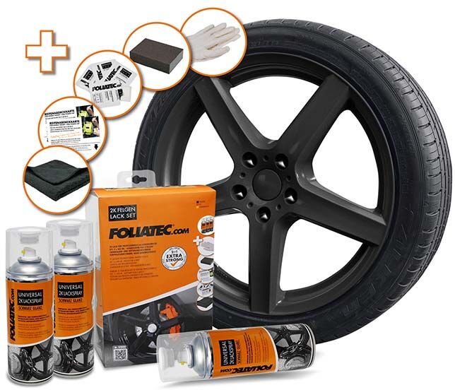 Foliatec Felgenlack 2k Felgen Lack Set, Schwarz Glänzend 2351 0.4l