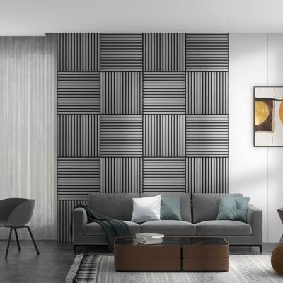 "HOMCOM 4 Pack 3D Faux Wood Wall Panels, 24"" x 24"" Sound Absorbing Acoustic Panels, Wood Slat Wall Panels for Interior Wall Decor"