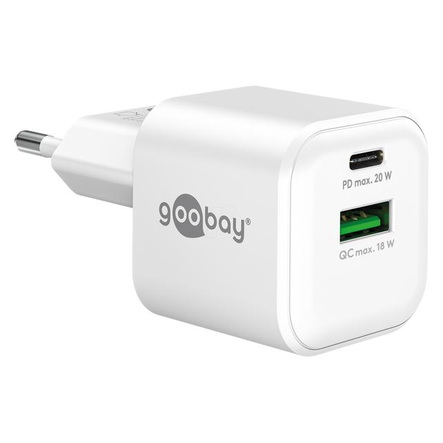 Goobay USB-C PD GaN Dual-Schnellladegerät Nano 20 W weiss (20 W, 2 Ports) (79621)