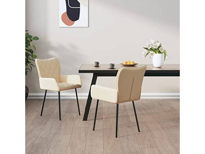 Esszimmerstühle 2 Stk. Creme Stoff mit Armlehnen, Metall-Sperrholzrahmen Atmungsaktiver Stoffbezug, ergonomische Polsterung, belastbar bis 110 kg, schlichtes Design, pflegeleichte Optik