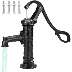 VEVOR Schwengelpumpe Gusseisen 40x15x68cm Handschwengelpumpe mit Wasserauslass(ØxL)6,5x22cm Handpumpe 16cm Basisdurchmesser Gartenpumpe Schwarz ideal als Dekoration für Familienteiche Höfe Gärten