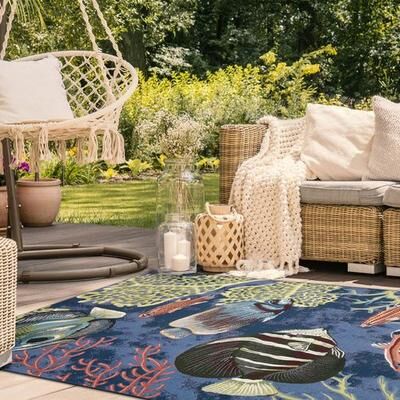 Trans Ocean Import Co Inc "Aquatic Vista Rectangle Rug Navy, 6'6"" x 9'4"", Navy"