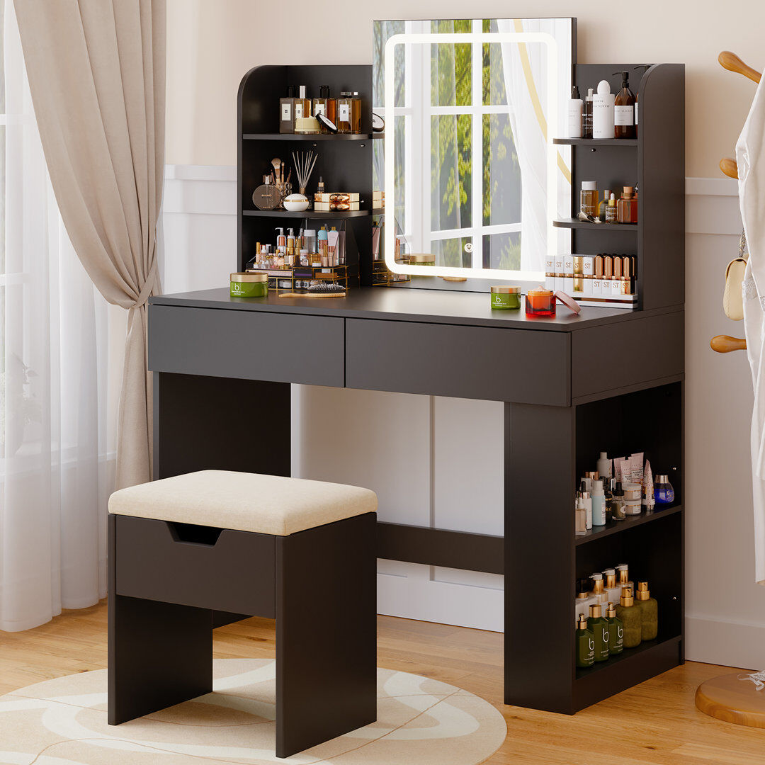 Metro Dressing Table with Mirror and Seat White 125cm H X 90cm W X 40cm D