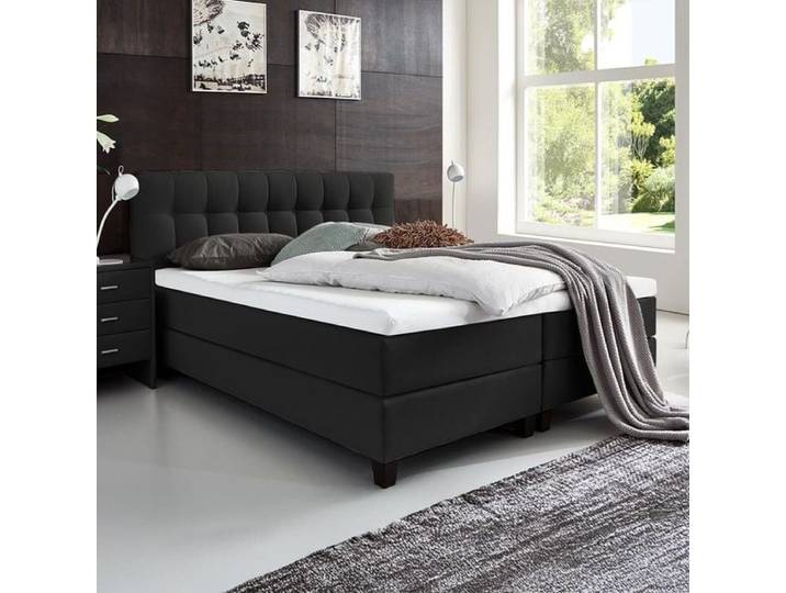 HOMELIV. Boxspringbett Luciano Webstoff 120x200cm Bonellfederkern-Box Härtegrad: H4 Schwarz klassischer Stil