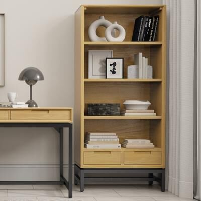 "WYNDENHALL Devlin SOLID HARDWOOD and Metal 66x30 inch Rectangle Industrial Bookcase - 30""w x 14""d x 66"" h"
