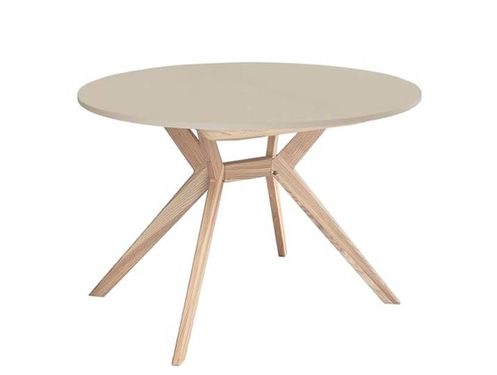 RAGABA, Biju, Runder Esstisch, 110 cm, Esstich für 6 Personen, Massives Eschenholz und MDF-Platte, Platzsparend, Erweiterbarer, Braun beige