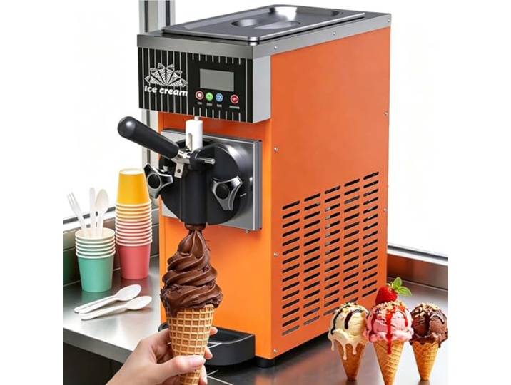 Kommerzielle Eismaschine,450w Softeismaschine FüR Eine Sorte,4–5l/H Leistung,2,5 L VorratsbehäLter/1L Gefrierzylinder, Touchscreen,Automatische Reinigung-Gastronomie Orange