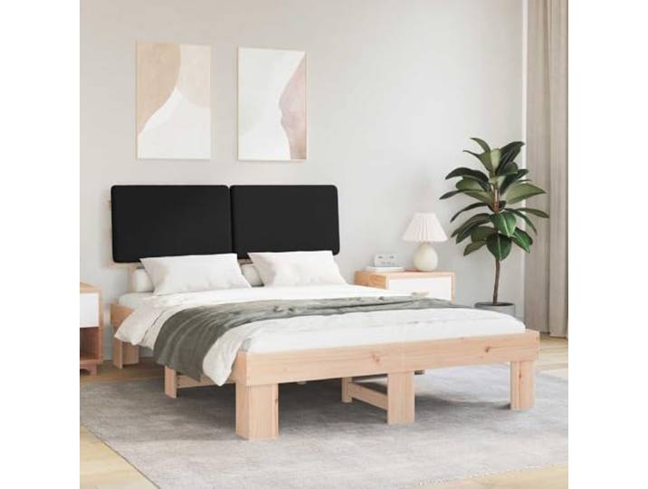 Gepolstertes Kiefernholz Bettgestell Modernes Schlafzimmer Design 135x190 Bettgestell mit gepolstertem Kopfteil Schwarz 135x190 cm Massivholz Kiefer Stabil Ohne Boxspring Modernes Design