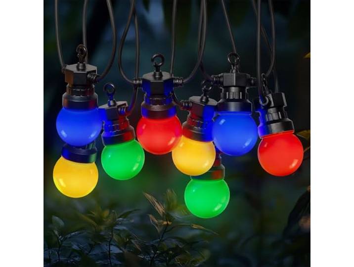 SKYLANTERN Guirlande Guinguette 30M Multicolore - Guirlande Lumineuse Exterieure LED 30 bulbes Rouge Vert Bleu Jaune - Guirlande Guinguette Exterieure Multicolore de 30M + 3M de cable