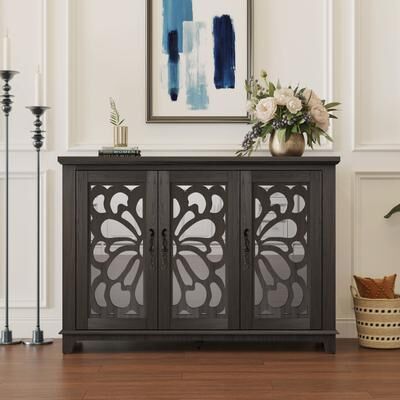 Lirago Sideboard Buffet Cabinet with Storage and Acrylic Mirror Doors Adjustable Shelves for Living Room Entryway with 3 Doors