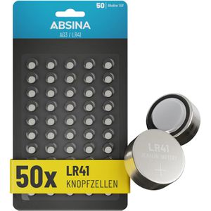 Absina Knopfzelle LR41 / LR736 / AG3, 41 mAh, 50 Stück