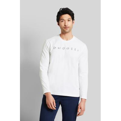 Longsweatshirt BUGATTI, Herren, Gr. 3XL, weiß, Interlock, 100% Baumwolle, unifarben, normal, Rundhals, Sweatshirts, mit bugatti-Druck