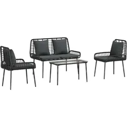 vidaXL Gartenmöbel Set mit Kissen 4 pcs Schwarz und Creme Poly-Rattan