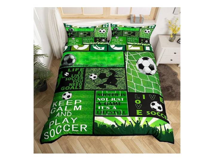 LuxusKollektion Kinderbettwäsche Fußball Bettwäsche Set 135x200cm Grün