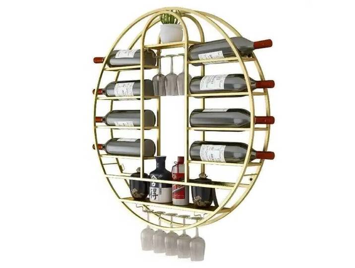 Support de Bar à vin mural rond nordique moderne, support de rangement pour la maison, meubles avec support pour verres à vin, armoires à vin de luxe en fer doré