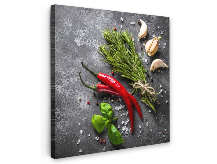 LEINWANDBILD Pfeffer - Kräuter - Gewürze - Beton Wandbild Wohnzimmer 50x50 cm