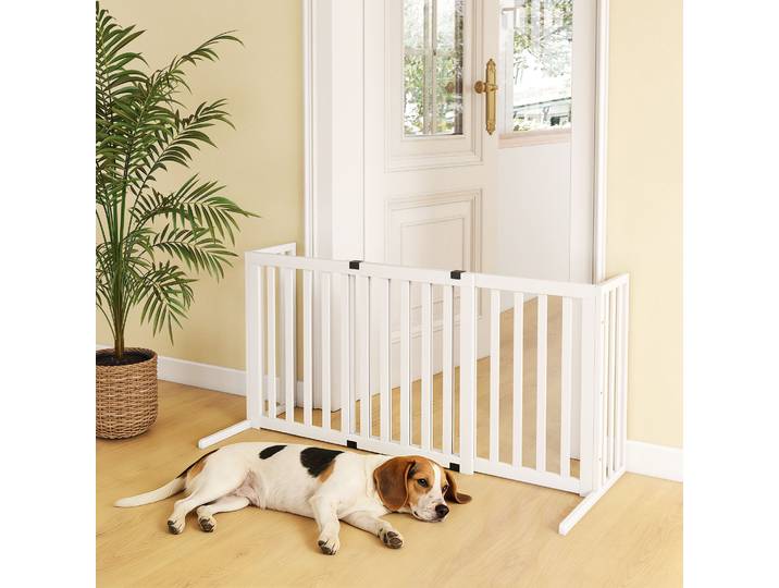 PawHut Barrière Extensible Bois Blanc Chiens 102-183x57x70 cm