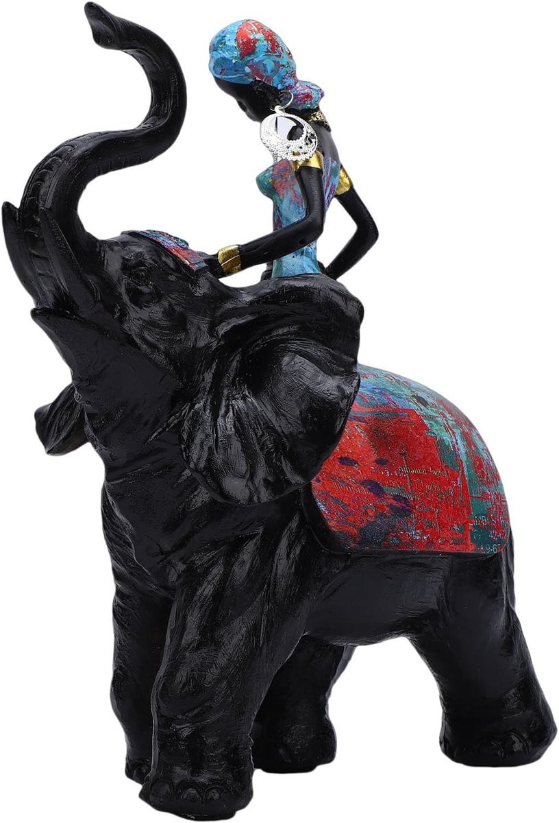 Tribal Olifant Beeld - Handgemaakt Afrikaans Hars Ornament voor Woonkamer Decoratie