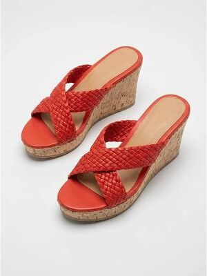LightInthebox Women's Brown Woven Cross Strap Wedge Sandals – Casual Platform Slides for Resort Outdoor Vacation Wear