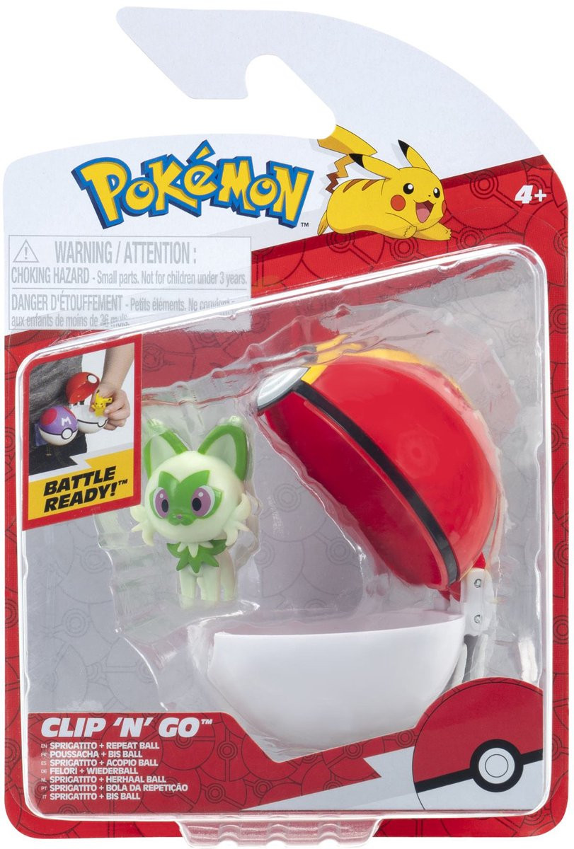 Jazwares Pokémon Clip'n'Go Poké Balls Sprigatito & Repeat Ball Mini-Figuur