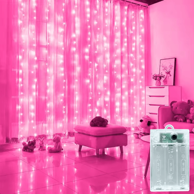 Inspire Curations Battery Operated LED Curtain Fairy Lights 3M 6M pink 3mx3m 300led