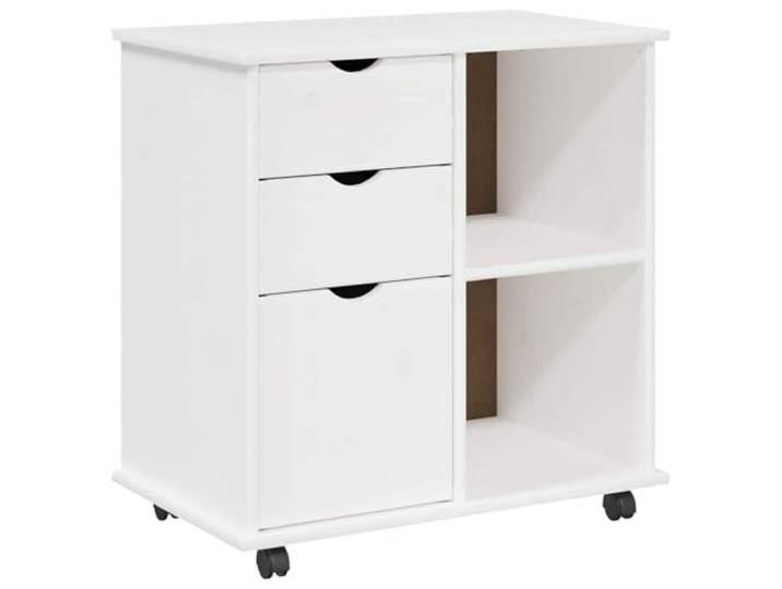 GFEROMRF Rollschrank mit Rad Weiß 63,5 x 39 x 65,5 cm Massivholz Kiefer Massivholz Kiefer, Rollen für Mobilität, versenkte Griffe, mattes Finish, für Homeoffice und Wohnzimmer