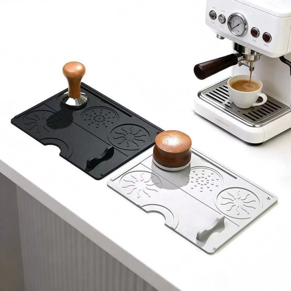 INF Silikon Kaffee Tamper Matte - Espresso Tamping Pad für Kaffee Zubehör Schwarz