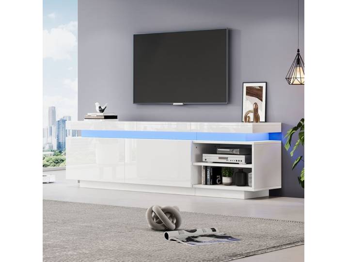 Feuille épaissie Meuble TV moderne avec éclairage LED panneau TV meuble TV pour téléviseurs de 70 pouces table support multimé