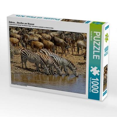 CALVENDO Puzzle Zebras....Streifen am Wasser | 1000 Teile Lege-Größe 64x48cm Foto-Puzzle für glückliche Stunden