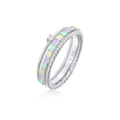 Ring-Set ELLI "Ring Multi-Color Emaille 3er Set 925 Silber, mit Kristallen von Swarovski" Gr. 56, silber, Fingerringe, Damen, 56, Silber 925 (Sterlingsilber)
