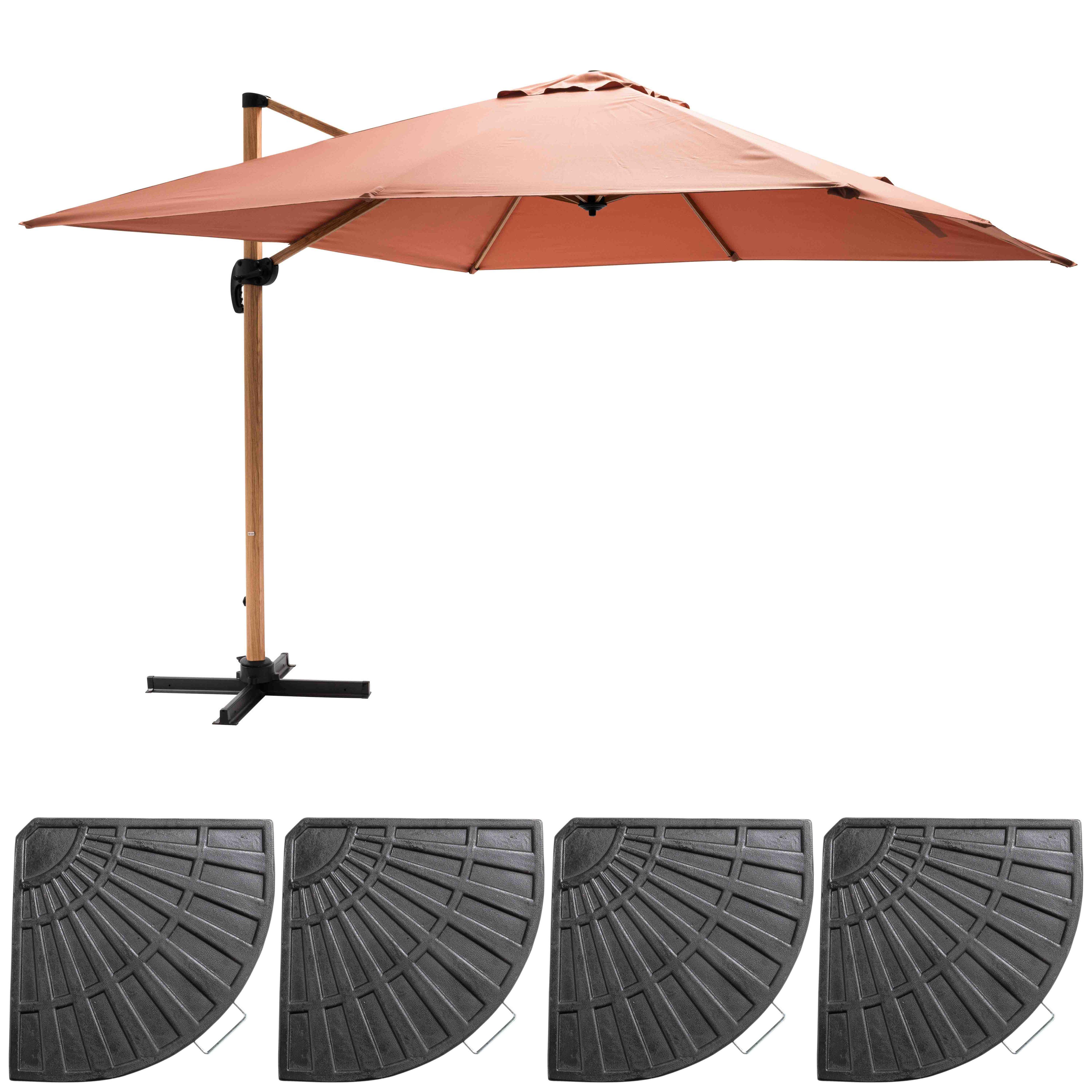 Versetzter Sonnenschirm 3x3m und 4 Platten in Holzton - Oviala Brescia