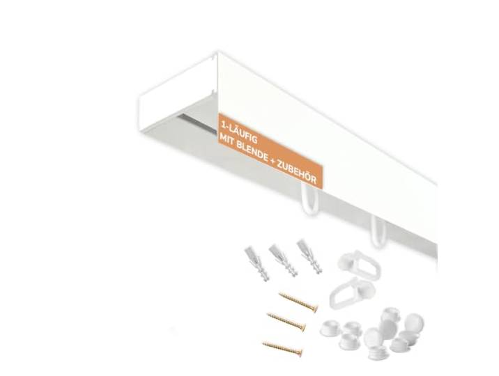 SN Deco Vorhangschiene SH 1-läufig Weiß Blende 5cm, Weiß, 120cm