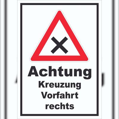 HB-Druck Schild Achtung Kreuzung Vorfahrt rechts A4 (210x297mm)