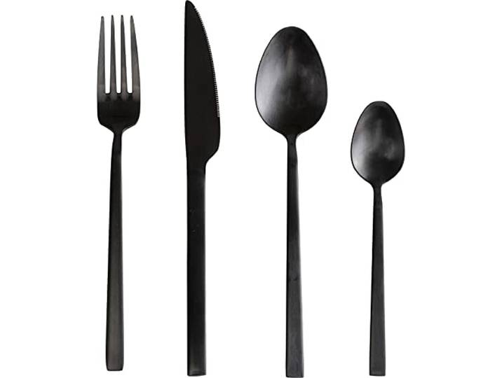 Kare Design Besteck Gloria Schwarz Matt, Besteck-Set für 4 Personen, Essbesteck 16-teilig, Besteckset mit Messer, Gabel, Löffel, Edelstahl