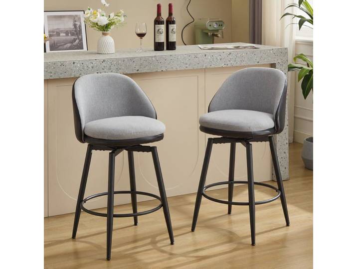 JoyGarden Lot de 2 tabourets de bar hauteur comptoir 66 cm assise rembourrée avec dossier similicuir PU Gris/Noir
