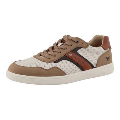 Sneaker MUSTANG SHOES "Romeo", Herren, Gr. 43, beige, weiß, Lederimitat, Schuhe Sneaker, Schnürschuh, Halbschuh, Freizeitschuh mit modischen Kontrastbesätzen