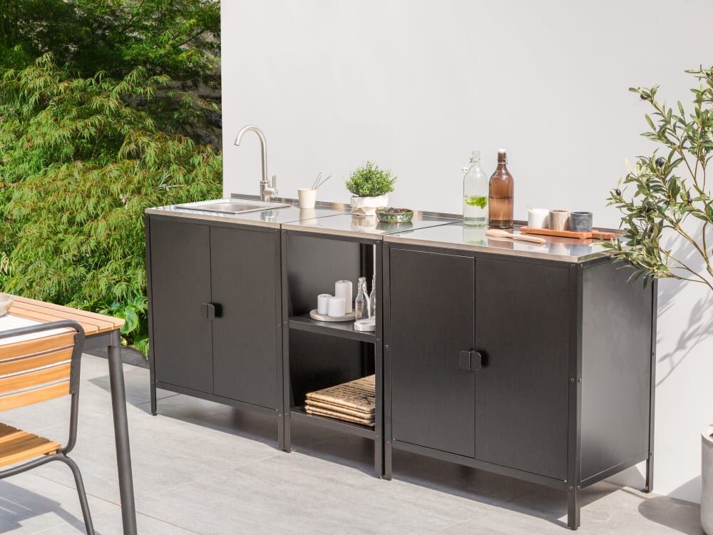Beliani Cuisine de jardin en métal noir Noir 50x90x210cm
