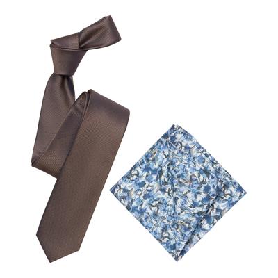 Krawatte VENTI "VENTI Set aus Krawatte und Einstecktuch gemustert", Herren, braun (kastanienbraun), 100% Seide, Krawatten