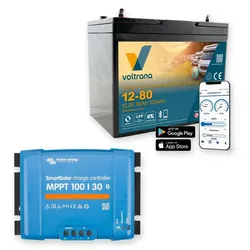Voltrana Solar-Set 12,8V 80Ah Lithium LiFePO4 Batterie mit Victron SmartSolar MPPT 100/30