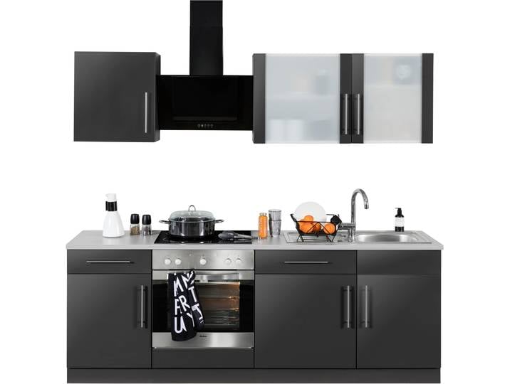 Küchenzeile, Holzwerkstoff, Grau & Anthrazit, 220×60 cm, Mit E-Geräten, Cali, WIHO Küchen