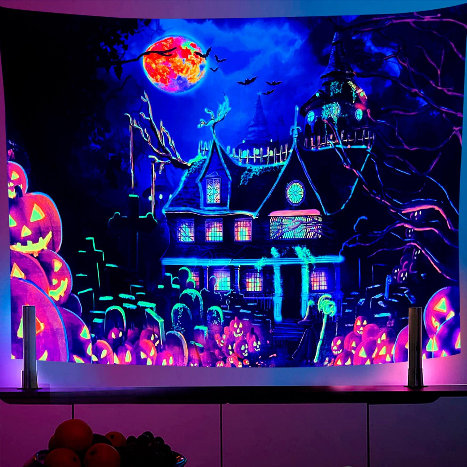Halloween Tapestry met UV-reactieve Graphic Print B/H: 200 x 150 cm