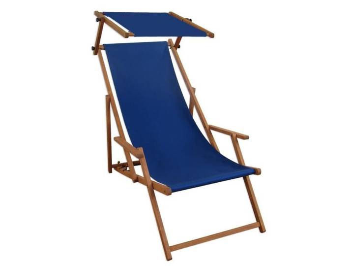Chaise longue de jardin bleue chilienne bain de soleil pliant avec pare-soleil 10-307S