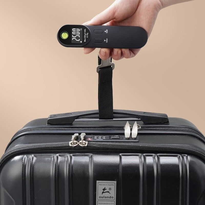 INF Tragbare Kofferwaage mit Batterie, 50 kg/10 g, Gurtband Schwarz