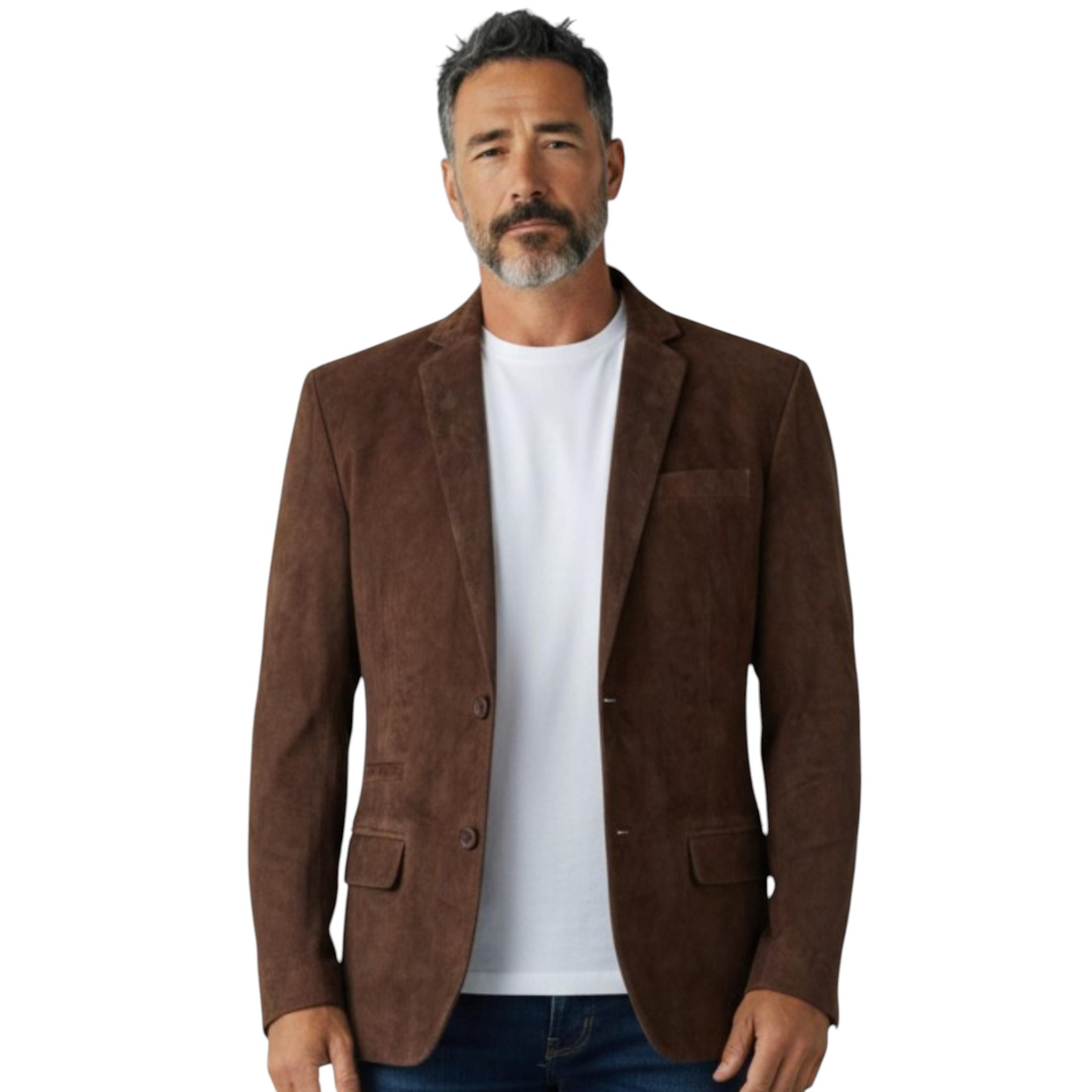 Herren italienische braune Wildleder-Blazerjacke – Trabzon